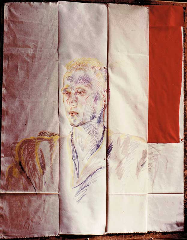 Joachim Ramin (Vorderseite), 1984, Molino, Papier, umklappbar, Pastellkreide, Farbstifte